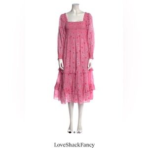 LoveShackFancy pink midi dress in 100% cotton.